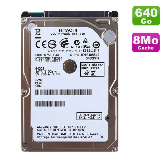Disque Dur 640Go SATA 2.5 Hitachi HTS547564A9E384 Pc Portable 8Mo