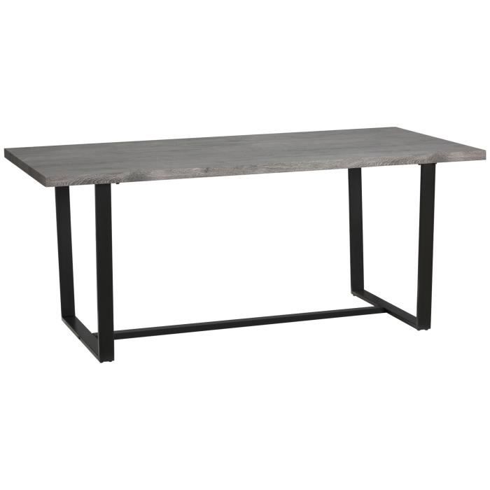 Table à manger design industriel grand plateau 8 personnes piètement acier noir MDF aspect bois gris