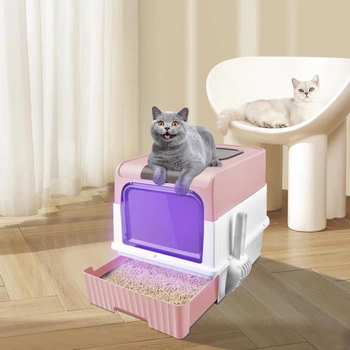 Comparer les prix de Bac à litière - YIYI - 49*35*37cm - Rose - Stérilisation UV - Désodorisation