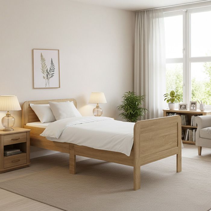 Lit Confort 90x200 cm Naturel Lit Senior Réglable en Hauteur Lit Simple Bois sans Sommier Lit Confort 90x200 cm Naturel Lit Senior Réglable en Hauteur Lit Simple Bois sans Sommier