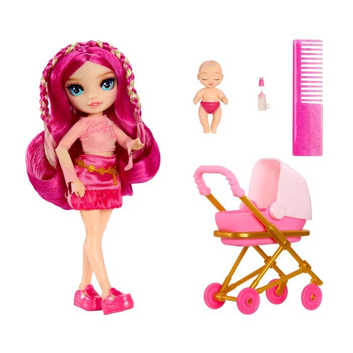 Junior High Babysitters – Stella - Poupée 23 cm - Bébé Poussette Couffin Biberon Peigne Tenue et Accessoires