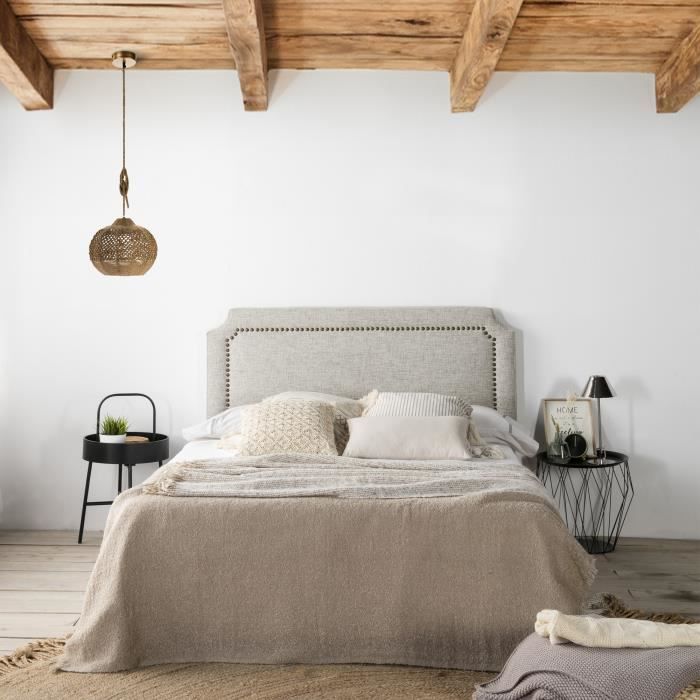 Vs Venta-Stock T&ecirc;te de lit tapiss&eacute;e 160x60 cm gris, clous en marron