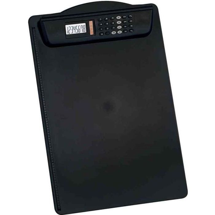 Porte-bloc avec calculatrice, A4, plastique, noir