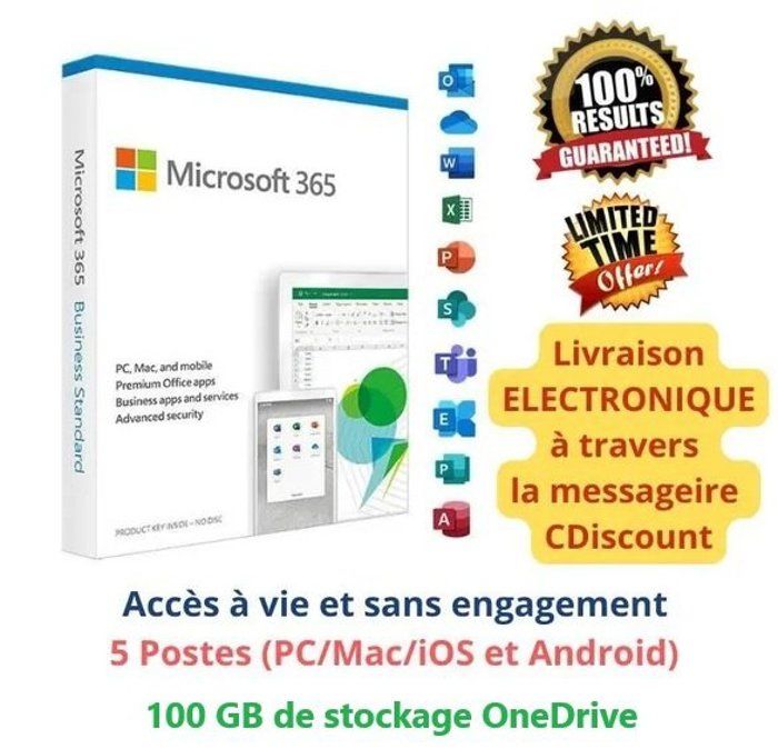 Microsoft Office 365 - Accès à Vie | 5 Postes | 5 TB Stockage