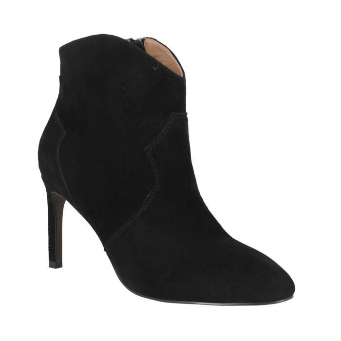 Bottines Femme Bibi Lou Noir Cuir Talon Aiguille 8 5 cm Noir