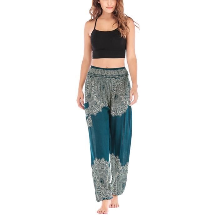 Femme Hippie Bohème Baggy Léger Ethnique Pantalon large Indien Pantalon  sarouel pour Yoga, Danse, Festival vert Vert - Cdiscount Prêt-à-Porter