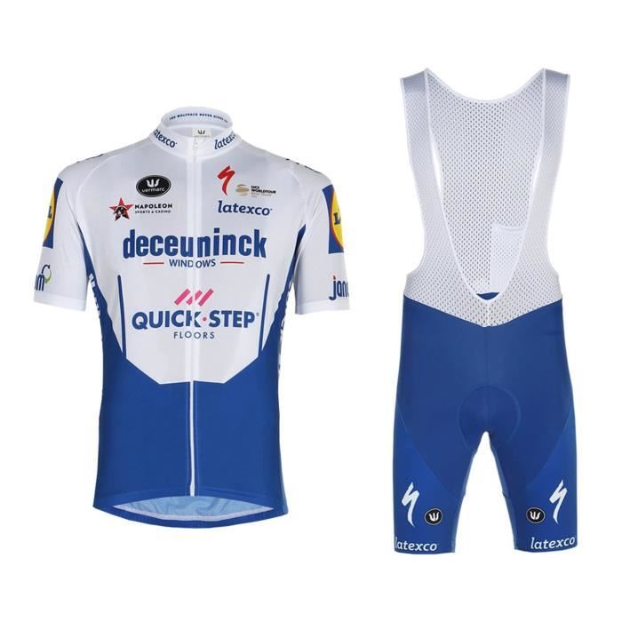 DECEUNINCK QUICK-STEP 2020 Maillot de Cyclisme Manches Courtes Homme Été +  Cuissard à Bretelle Vélo GEL Ensenble de Vetement VTT - Cdiscount Sport