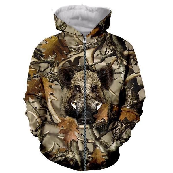 Pull à Capuche Homme - Motif Cerf/bois, Coton, Coupe Classique - Marque MoonWorks