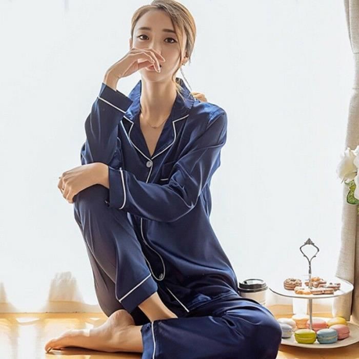 Pyjama en soie long,Pyjama d'été en Satin de soie à manches longues ...