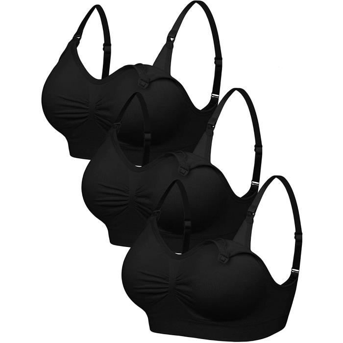 Soutiens-Gorge d'allaitement,Lot en 3 avec Rallonges Brassière Col en V Grossesse de Maternité,sans Couture sans Armature,Noir-XL