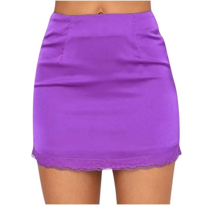 Lukcolor Jupe courte sexy en dentelle satin e stretch taille haute