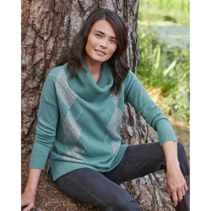 WoolOvers Pull Col B nitier Manches Longues Femme Vert Cdiscount