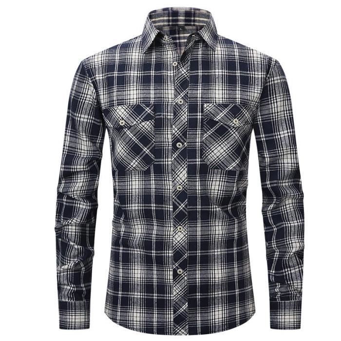 Essentials Chemise En Flanelle Homme Manches Longues - 2 Poches, Coupe Ajustée, Parfaite Automne