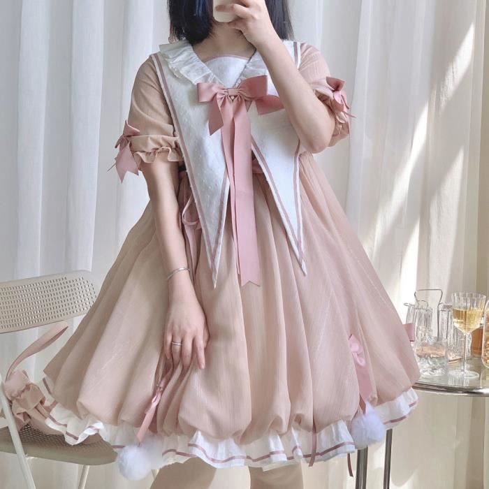 CRAZE Rose une piece Robe femmes ete japonais Kawaii Salior col robes etudiants doux Vestido De Mujer Robe Noir Cdiscount Pret a Porter