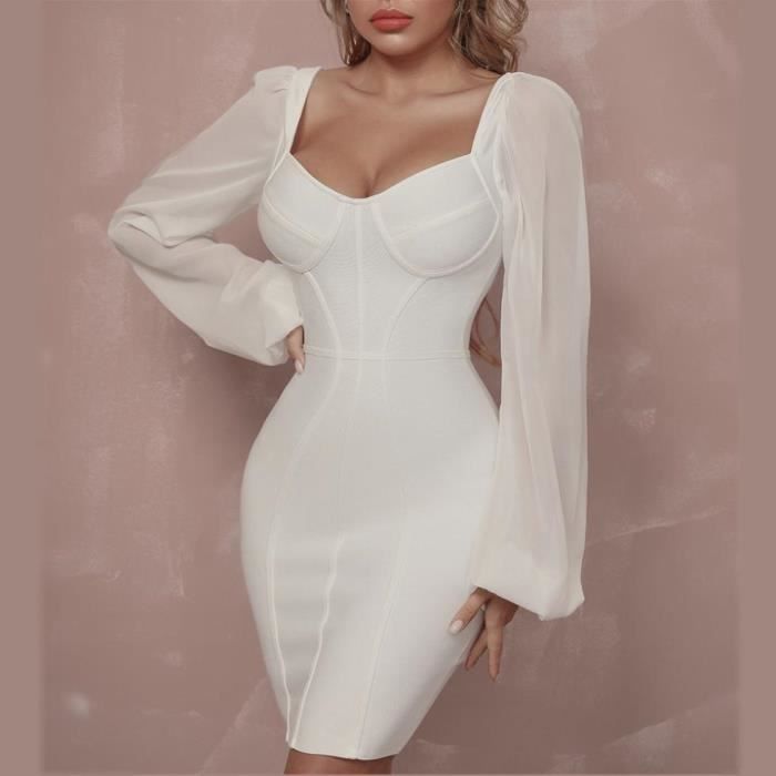 Robe Femme Manche Longue Glamour Chic ?�l?�gan SEXY Boh?�me blanc Blanc - Cdiscount Pr??t-?�-Porter
