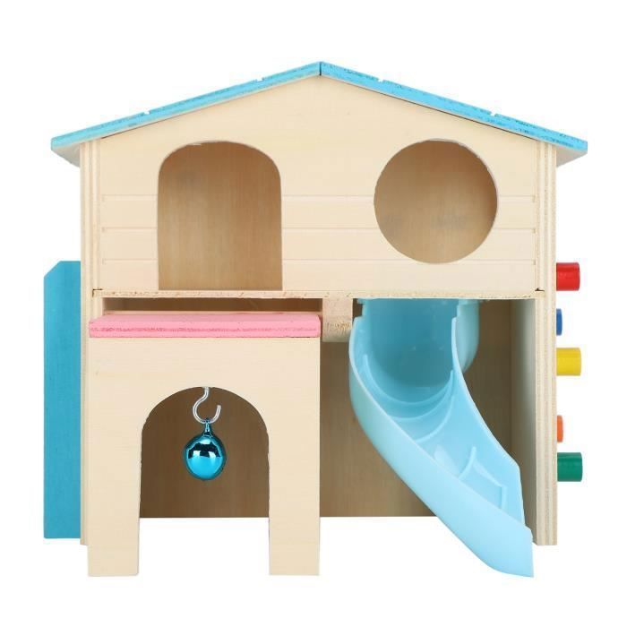 Meilleurs prix pour OMABETA Jouet de maison amusante pour hamster Jouet de Huttes de Maison Amusant en Bois Hamster Jouets animalerie jouet Bleu
