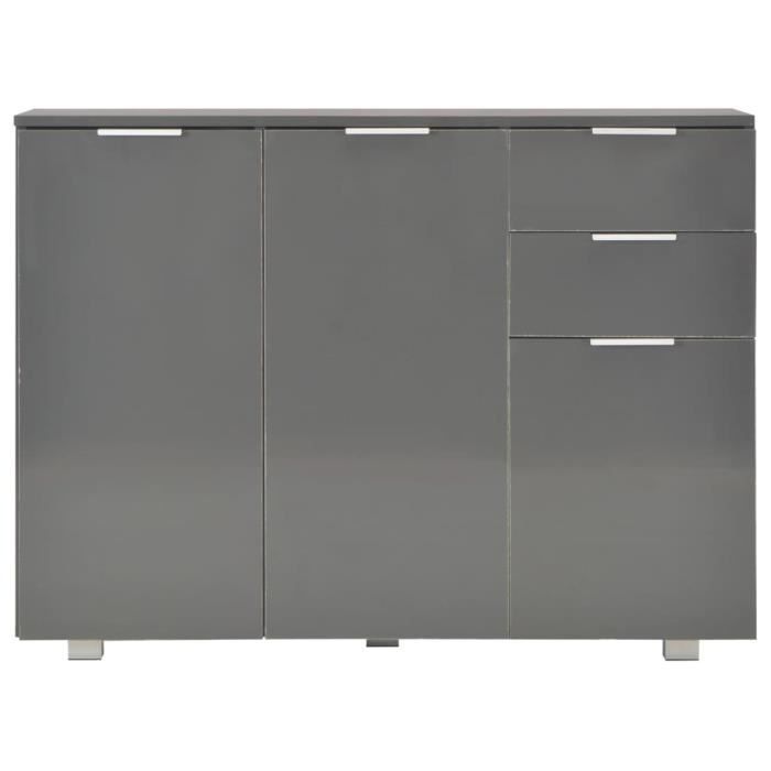 JIM - MEUBLE ENFILADE - Buffet Gris brillant 107 x 35 x 76 cm(7429)