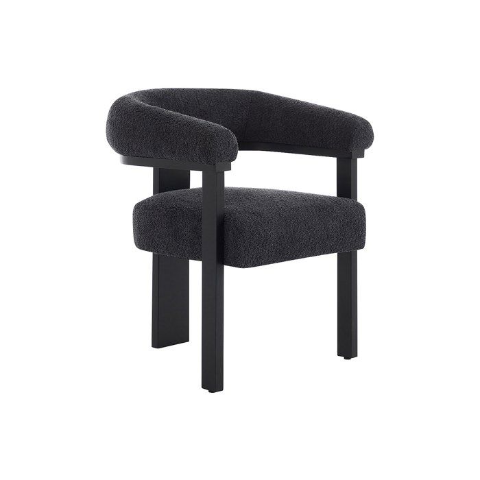 Chaise avec accoudoirs en tissu bouclette et bois dhévéa noir - Anthracite foncé - LIVELIA