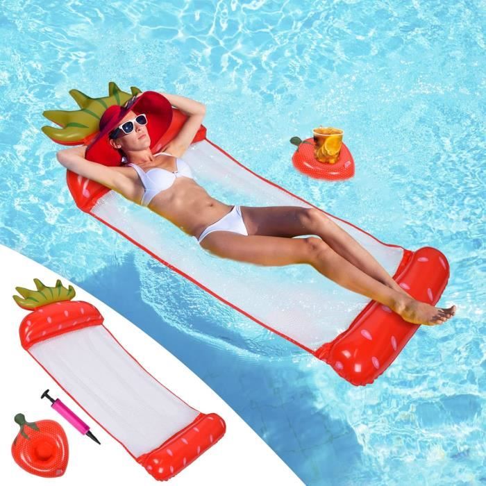 Matelas Flottant 4 En 1 Gonflable – Hamac Piscine 160x90 Cm, Appui-tête, Capacité 200 Kg, Pour Adulte Et Enfant, Plage/lac