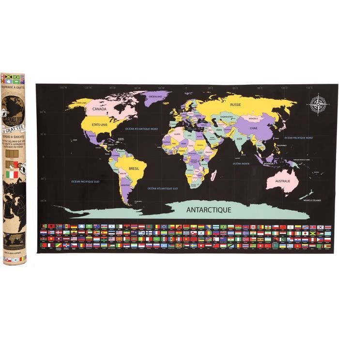 Carte du Monde à Gratter Voyage Affiche (82x59 cm), Scratch off World Map,  Grattez les Endroits Que Vous Avez Visité, Décoration D'i