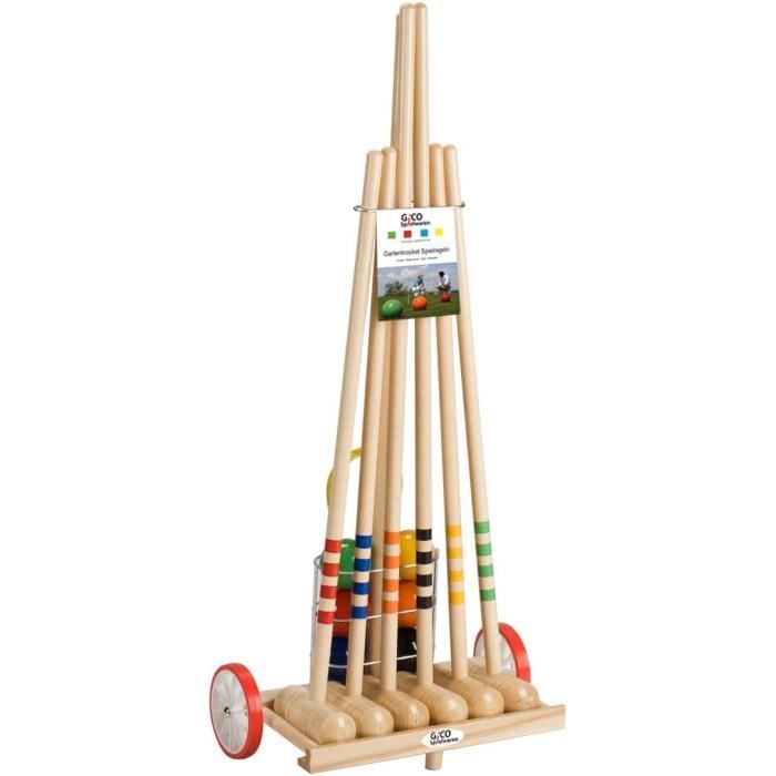 Gico Jeu de Croquet de qualité en Chariot eois Famille Jeu en Plein