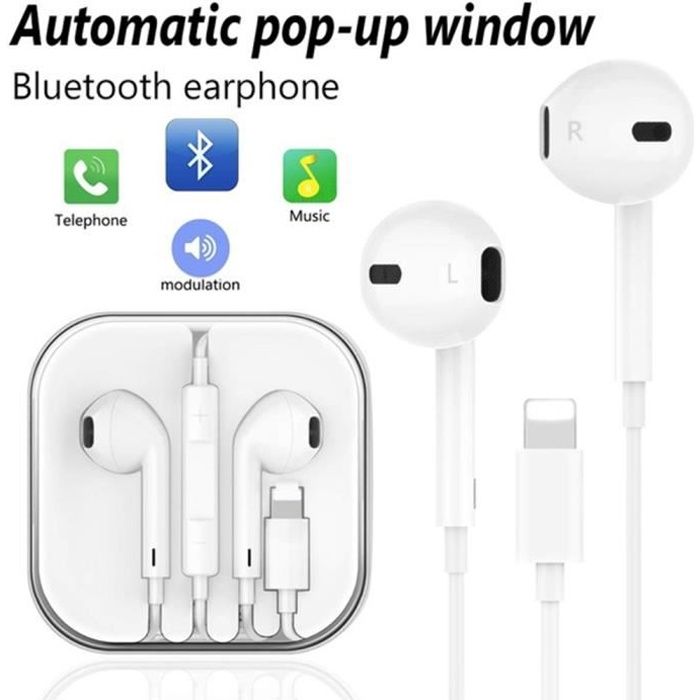 Ecouteurs pour iPhone 7 8 Plus X XS XSMAX XR, Ecouteurs compatibles Microphone intégré Ecouteurs Ecouteurs stéréo