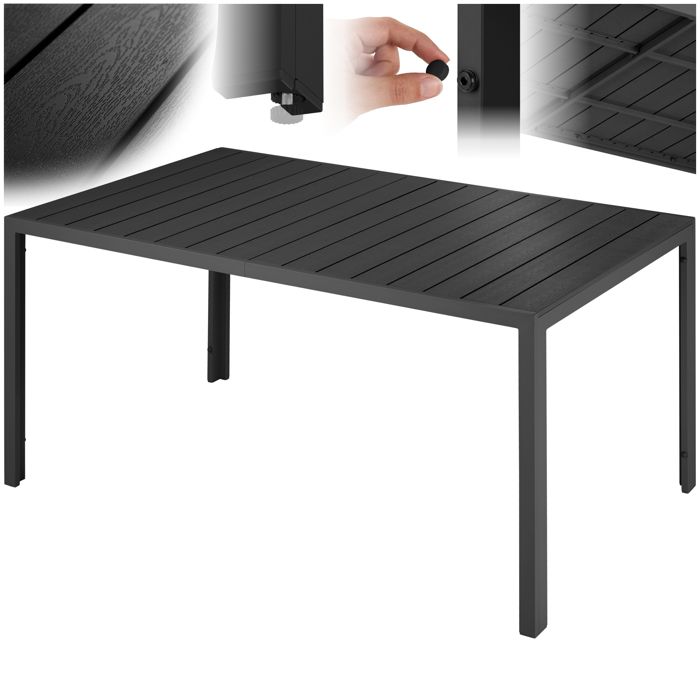 Table dextérieur - TECTAKE - Table de jardin BIANCA design moderne aluminium pieds réglables 150 x 90 x 745 cm - Noir/Noir