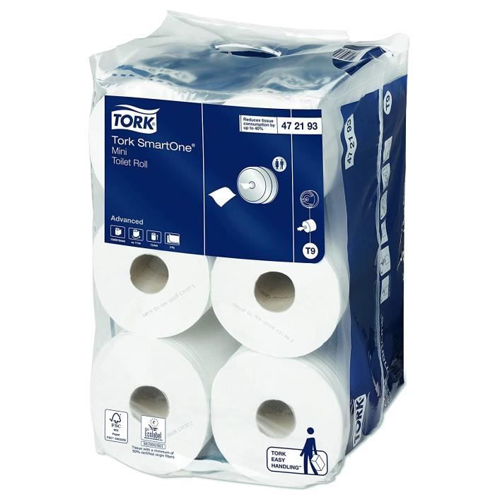 TORK 472193 Smart One Mini rouleau de papier toilette, 2 plis, Blanc (lot de 12)