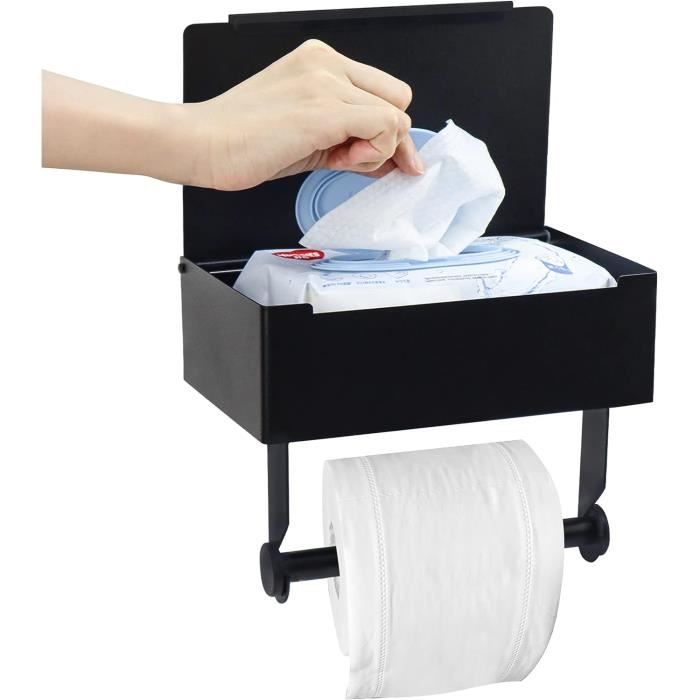 Porte-Papier Toilette Pivotant Noir - Acier Inoxydable 304, Montage Murale Horizontal/Vertical