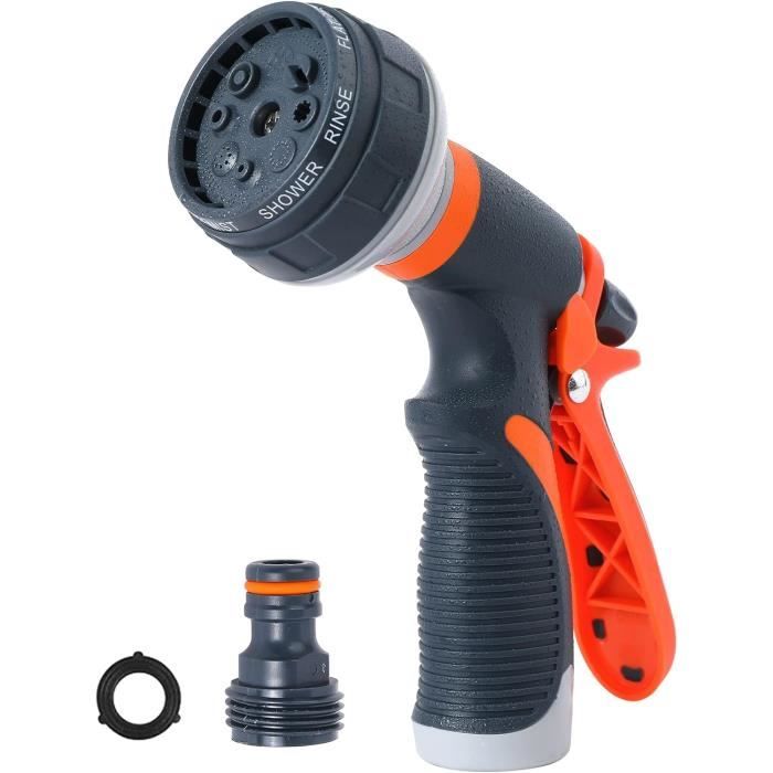 Pistolet D'Arrosage Jardin 8 Modes Réglables 47cm - Pulvérisateur Allongé Orange Pour Voiture Et Plantes