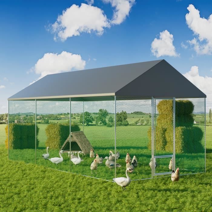 Meilleurs prix pour Enclos Poulailler Chenil Extérieur 18 m2 Parc à Poules Grande Taille Cadre en Fer 6x3 M