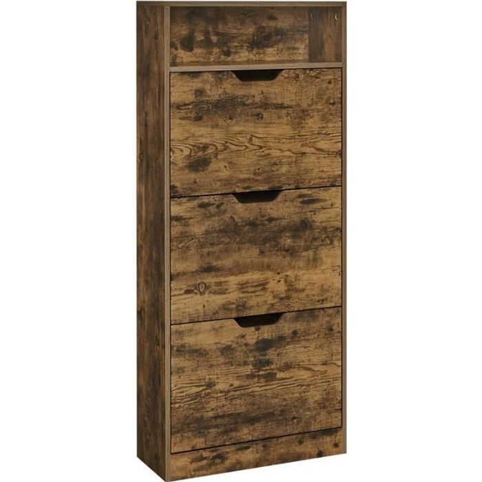 Meuble à Chaussures - VASAGLE - 3 Portes Battantes - 14 à 18 Paires - Marron Rustique