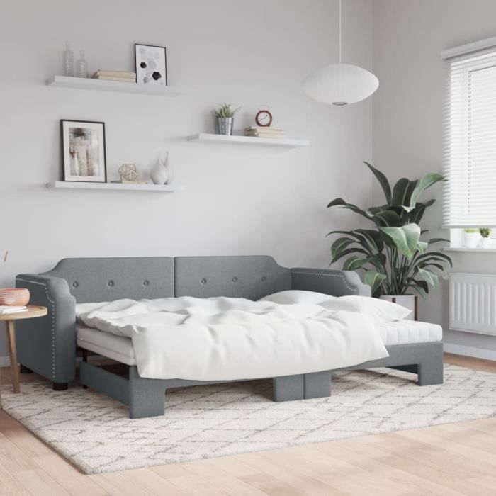 vidaXL Lit de jour avec gigogne et matelas gris clair 90x190 cm tissu 3197662