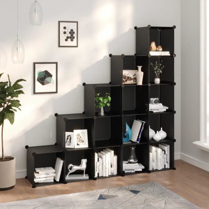 vidaXL Cubes de rangement 15 pcs Noir PP 340545