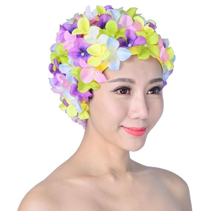 Multicolor -Bonnet de bain à fleurs pour femmes,cheveux longs,respirant,doux,plage,Protection  de plongée,élastique,solide,Un - Cdiscount Sport