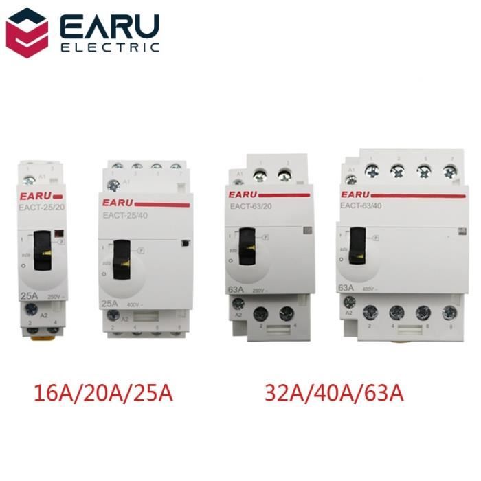 Contacteur Modulaire 25A 4 Pôles Heschen - 2NO 2NC, 220V AC, Pour Rail DIN 35mm