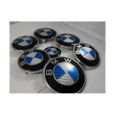 KIT 7 Badge LOGO Embleme BMW Carbone Bleu Gris Capot 82mm + Coffre 74mm +Volant 45mm + 4 centres de roue 68mm-1