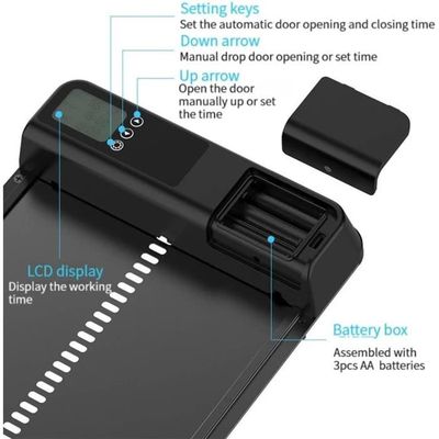 Okkobi Porte Automatique Poulailler Solaire - Pro Modèle - Télécommande, Capteur Lumière Et Minuterie - Fonction Anti-pincement - Large Ouverture - Ecran LCD - Protection 5 Ans