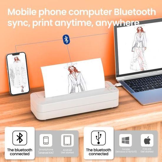 Imprimante Thermique Portable Bluetooth - Batterie 1500 MAh, Vitesse 50-80 Mm/s - Pour Tickets, Reçus, Petits Commerces