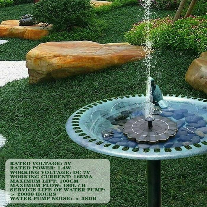 Fontaine Solaire Pompe à Eau Fontaine Extérieur de Jardin Pour Baignoire  Piscine Décoration Jardin