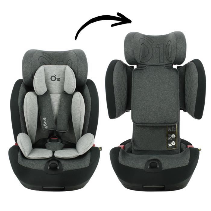 Siège auto Isofix O10 - NADO x MIGO - Groupe 1/2/3 - Harnais 4-5 points -  Inclinable - Avec réducteur - Gris