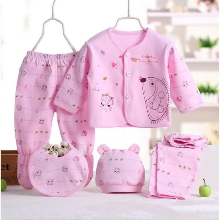 Ensemble Nouveau ne Bebe Garcon Fille 5pcs Rose Coton Polyester Mixte Bebe