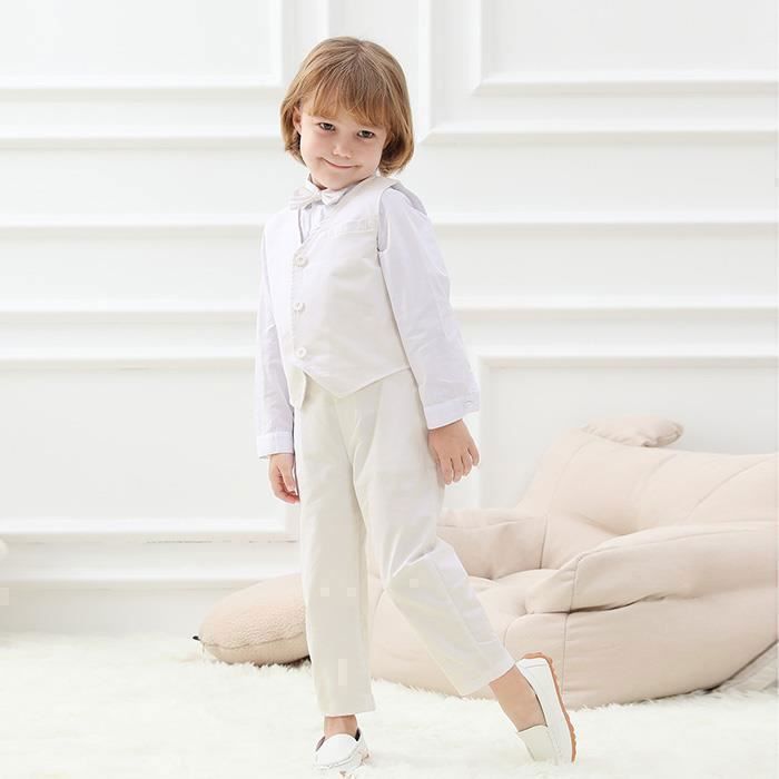 Tenue cérémonie ensemble costume baptême bébé garçon blanc 2 pièces