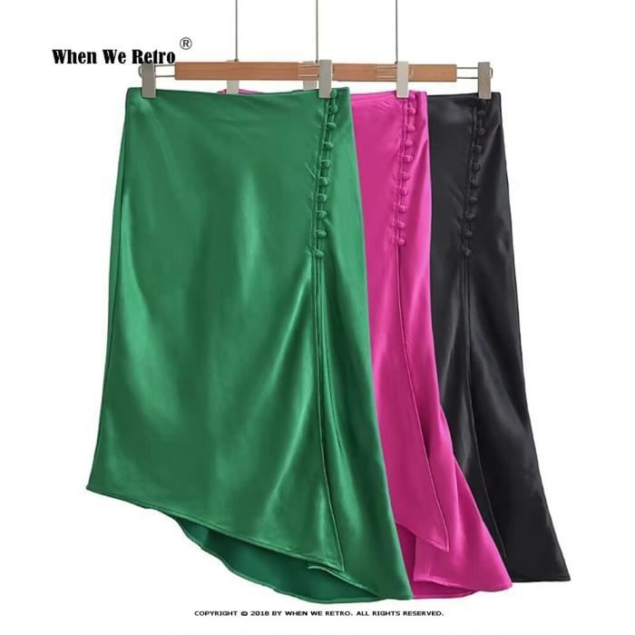 Jupe Jupe longue en Satin de soie pour femmes couleur unie verte noire bouton avant mode coreenne ligne A ete Rose Red F6 Blanc Cdiscount Pret a Porter
