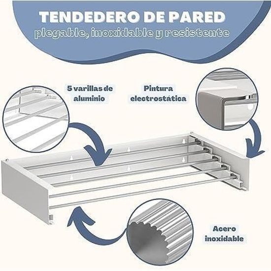 Etendoir Mural Full Color Blanc 80cm – 4 Mètres De Fil, Aluminium, Neuf