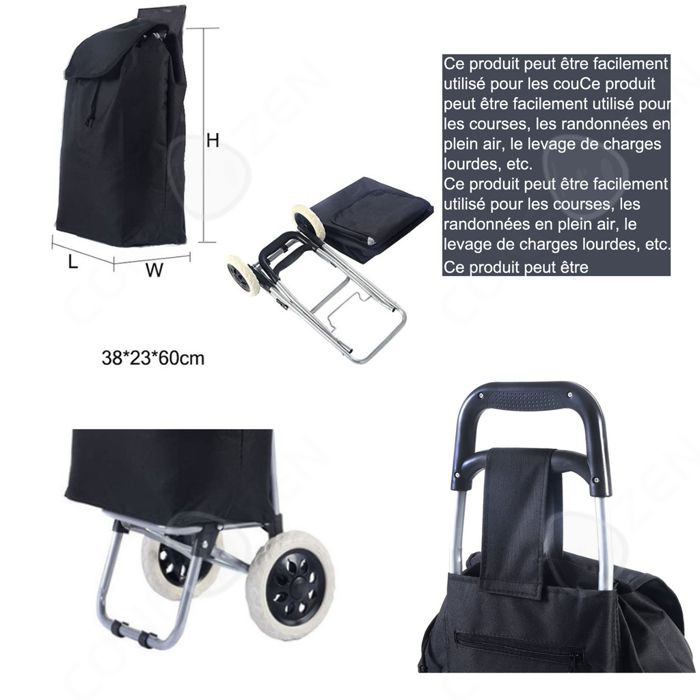 Chariot De Courses Pliable 2-en-1 - Sac Avec Roues Capacité 20kg