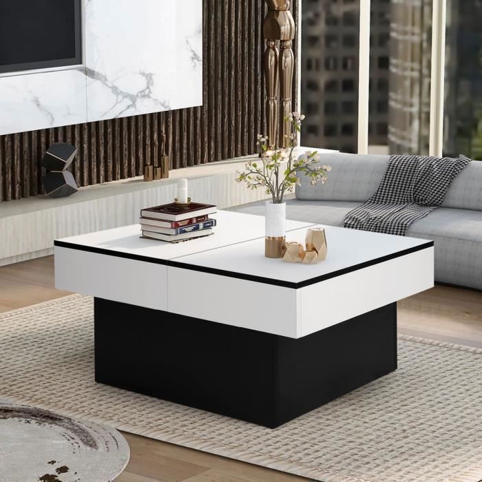 Table Basse Relevable VEVOR Style Ferme – Plateau Relevable Hydraulique, Rangements Cachés, Porte Coulissante Grange – Blanc Et Marron Rustique (100 X 50 X 48,5 Cm)