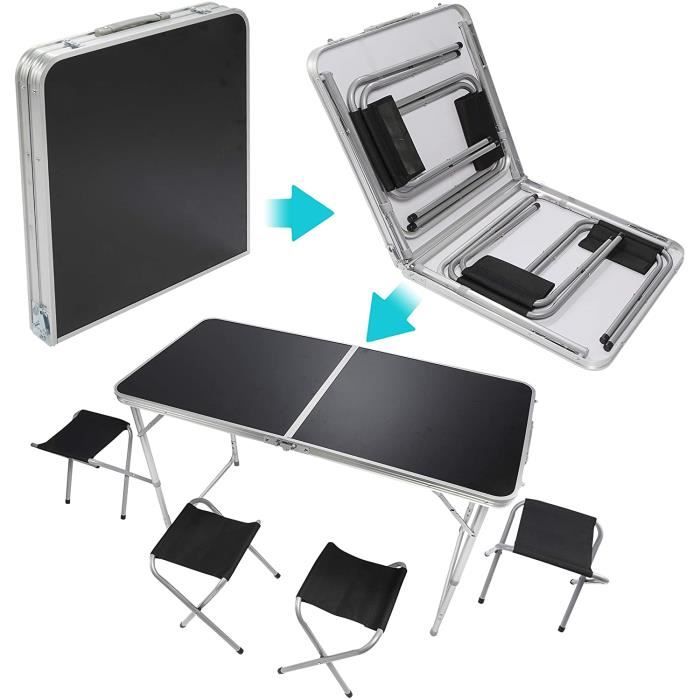 Table Pliante de camping en Alu avec 4 Tabourets - Accessoires de camping  et plage - Décomania