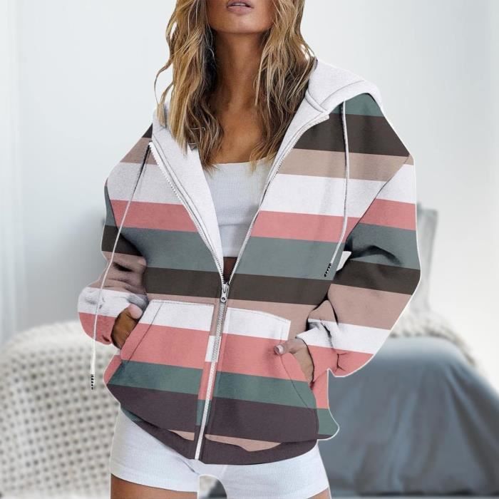 Sweat Capuche Zippe Femme Sweatshirt Imprime Fleuri en Polaire Ample Femme Manche Longue Et Poche Veste Chaude Chic H Couleurs multiples Cdiscount Pret a Porter