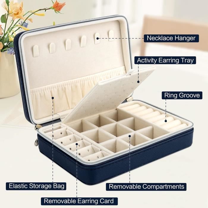 Boîte à Bijoux Voyage En Similicuir | Organisateur Pour Boucles D'Oreilles, Colliers, Bagues - Compacte, Protégée - Cadeau Femme